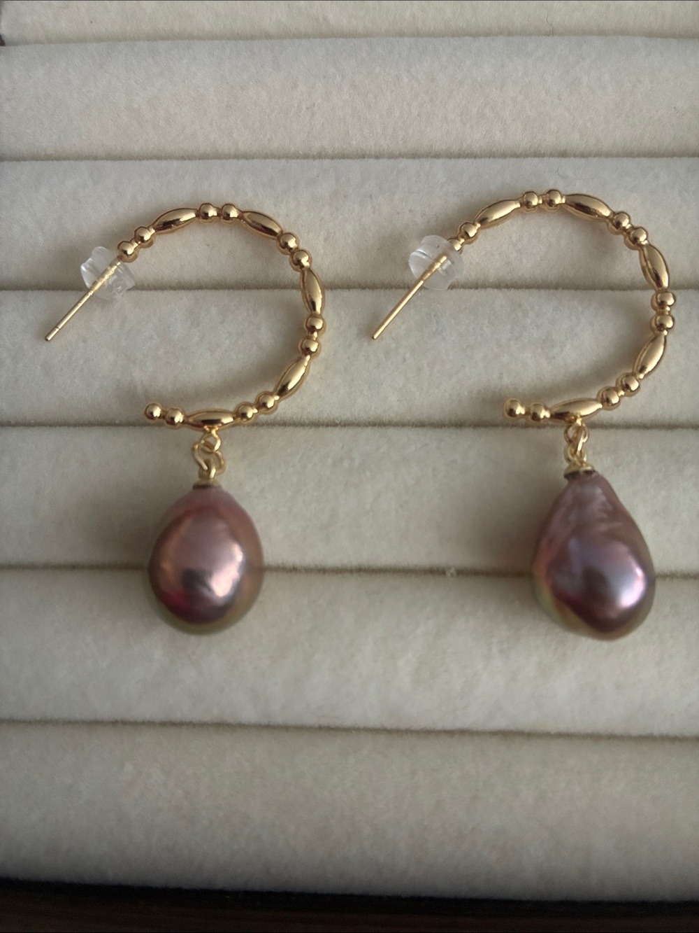 Gold Hoop Baroque Pearl Earrings